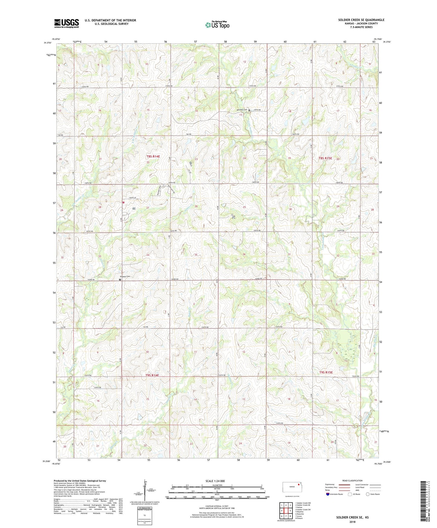 Soldier Creek SE Kansas US Topo Map Image