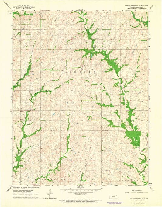 Classic USGS Soldier Creek SE Kansas 7.5'x7.5' Topo Map Image