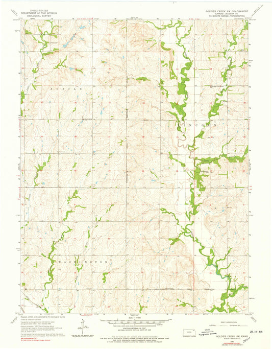 Classic USGS Soldier Creek SW Kansas 7.5'x7.5' Topo Map Image