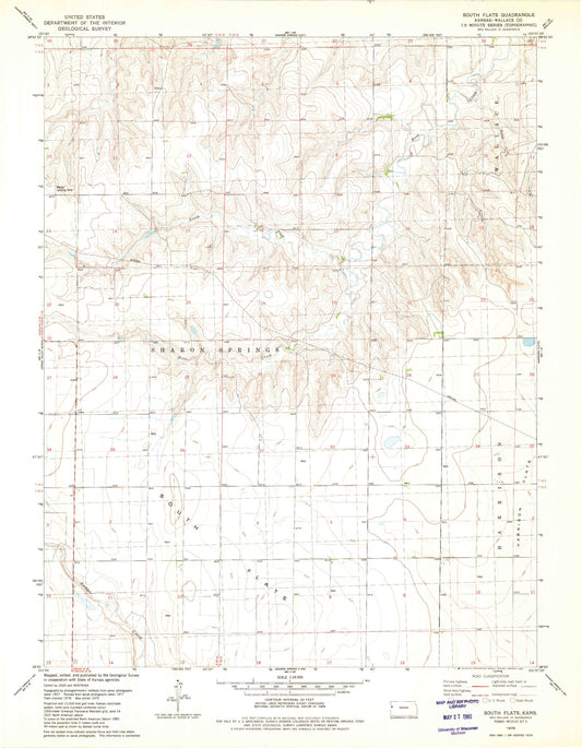 Classic USGS South Flats Kansas 7.5'x7.5' Topo Map Image