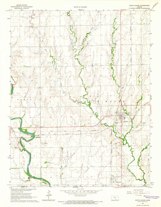 Classic USGS South Haven Kansas 7.5'x7.5' Topo Map Image