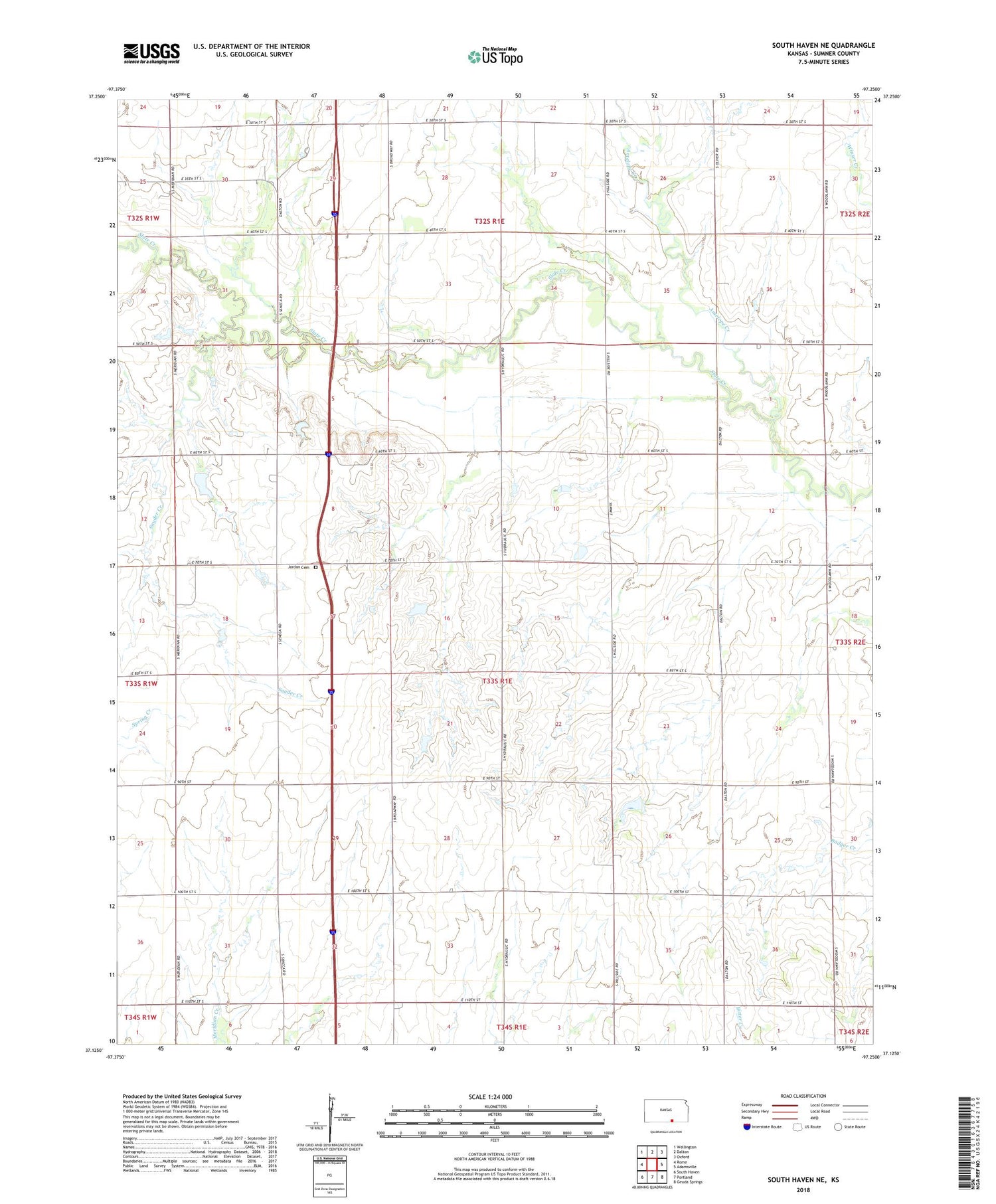 South Haven NE Kansas US Topo Map Image
