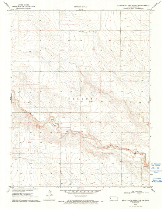 Classic USGS South of Stockholm Cemetery Kansas 7.5'x7.5' Topo Map Image