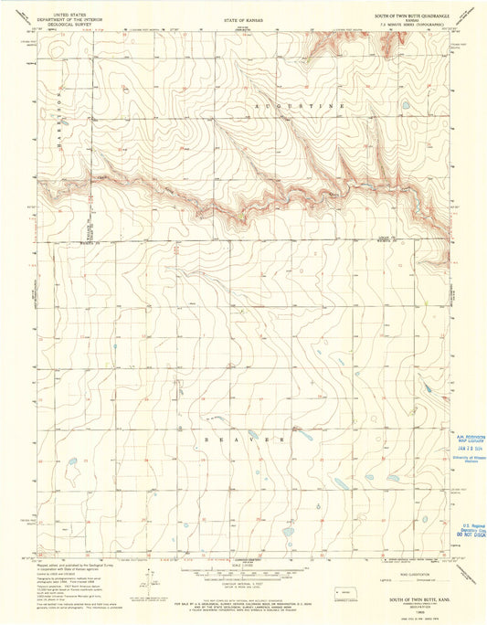 Classic USGS South of Twin Butte Kansas 7.5'x7.5' Topo Map Image