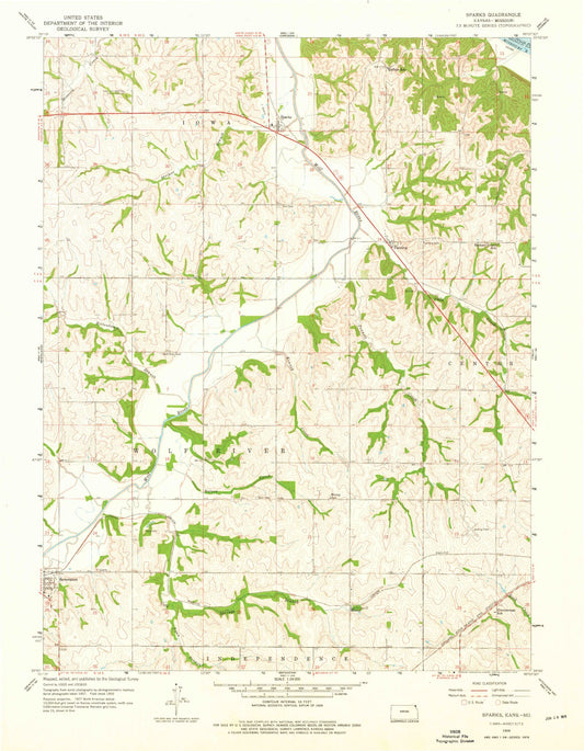 Classic USGS Sparks Kansas 7.5'x7.5' Topo Map Image