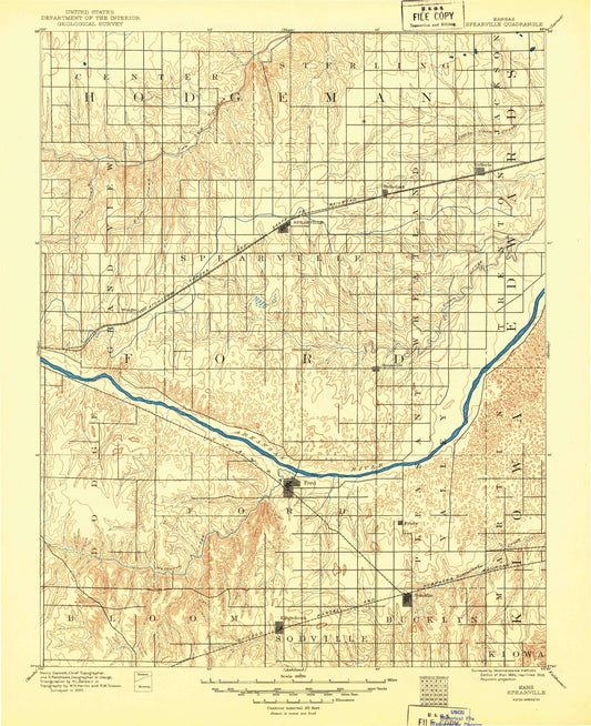 Historic 1894 Spearville Kansas 30'x30' Topo Map Image