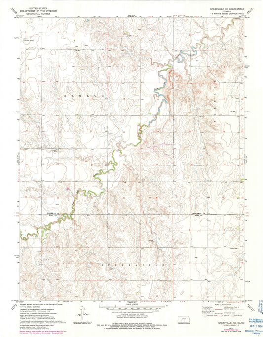 Classic USGS Spearville NE Kansas 7.5'x7.5' Topo Map Image