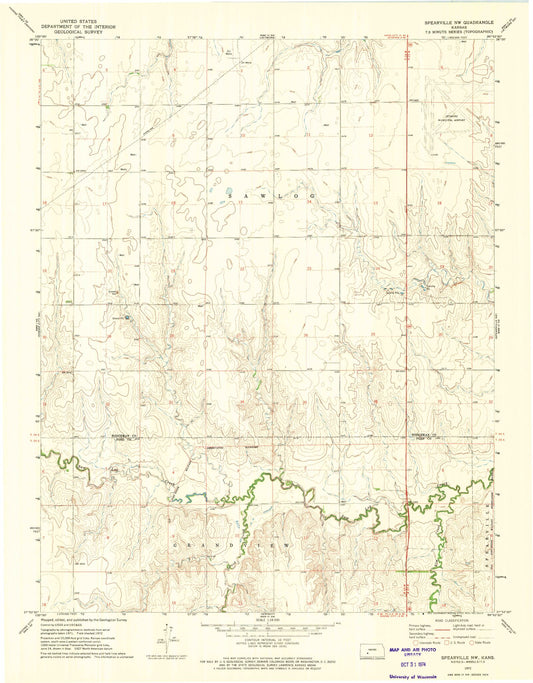 Classic USGS Spearville NW Kansas 7.5'x7.5' Topo Map Image