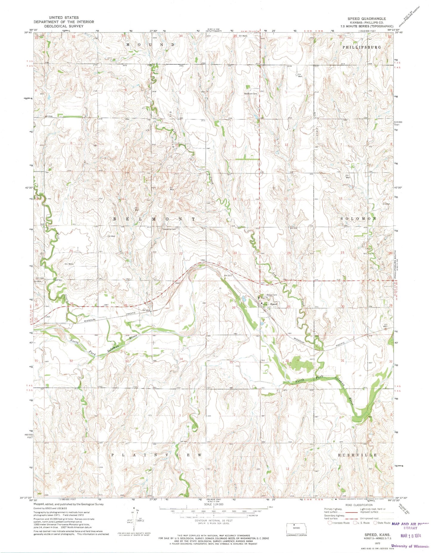 Classic USGS Speed Kansas 7.5'x7.5' Topo Map Image