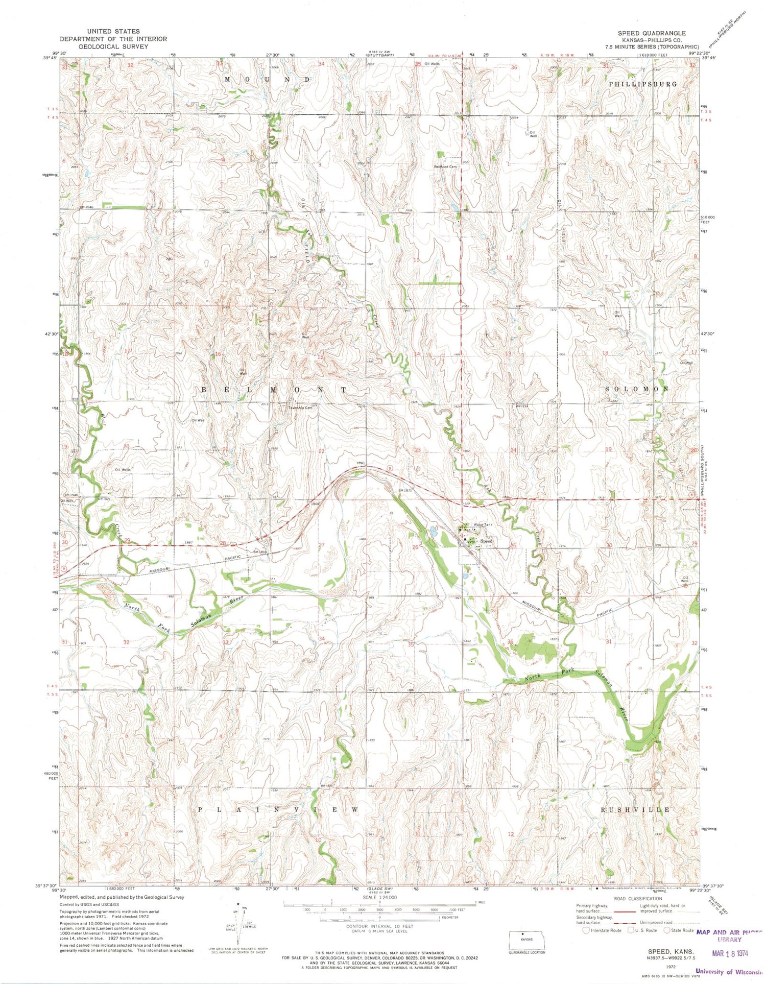 Classic USGS Speed Kansas 7.5'x7.5' Topo Map Image