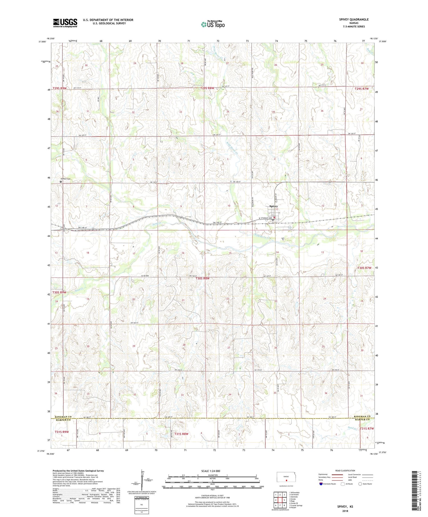Spivey Kansas US Topo Map Image