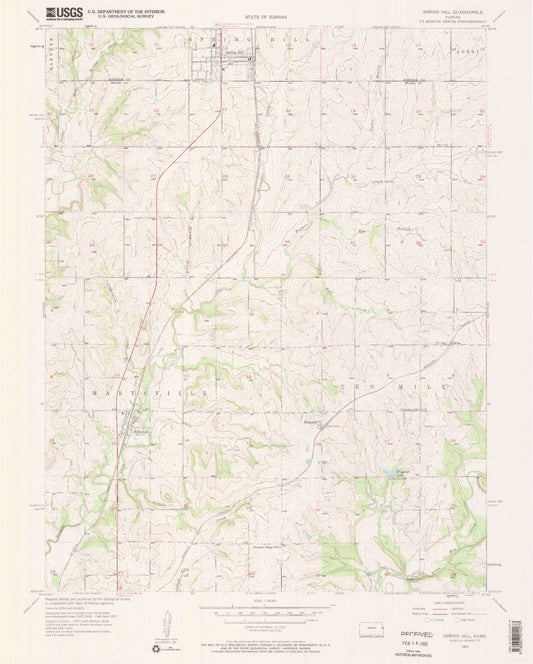 Classic USGS Spring Hill Kansas 7.5'x7.5' Topo Map Image