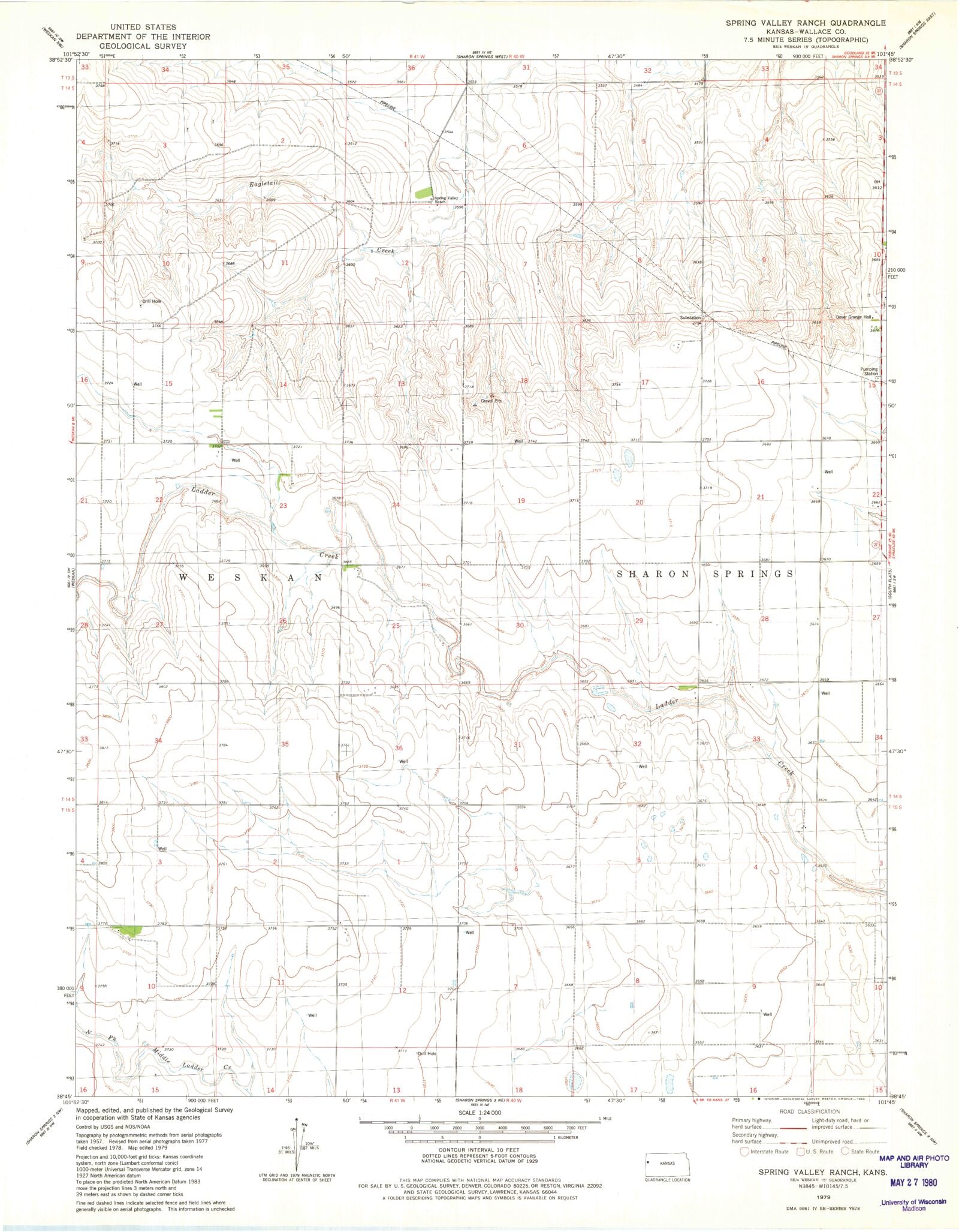 Classic USGS Spring Valley Ranch Kansas 7.5'x7.5' Topo Map – MyTopo Map ...