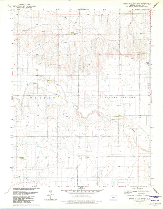Classic USGS Spring Valley Ranch Kansas 7.5'x7.5' Topo Map Image