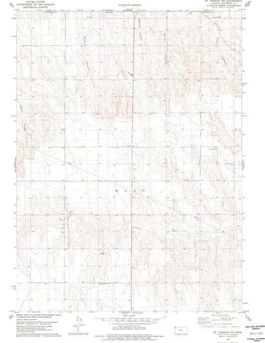Classic USGS Saint Francis NW Kansas 7.5'x7.5' Topo Map Image
