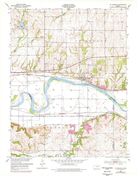 Classic USGS Saint George Kansas 7.5'x7.5' Topo Map Image