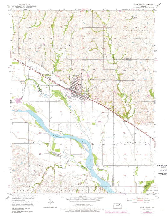Classic USGS Saint Marys Kansas 7.5'x7.5' Topo Map Image