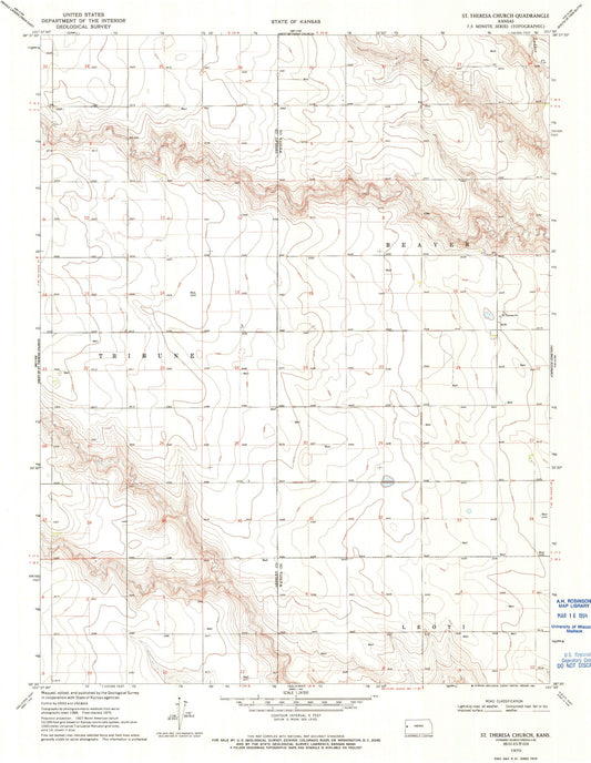 Classic USGS Sainte Theresa Church Kansas 7.5'x7.5' Topo Map Image