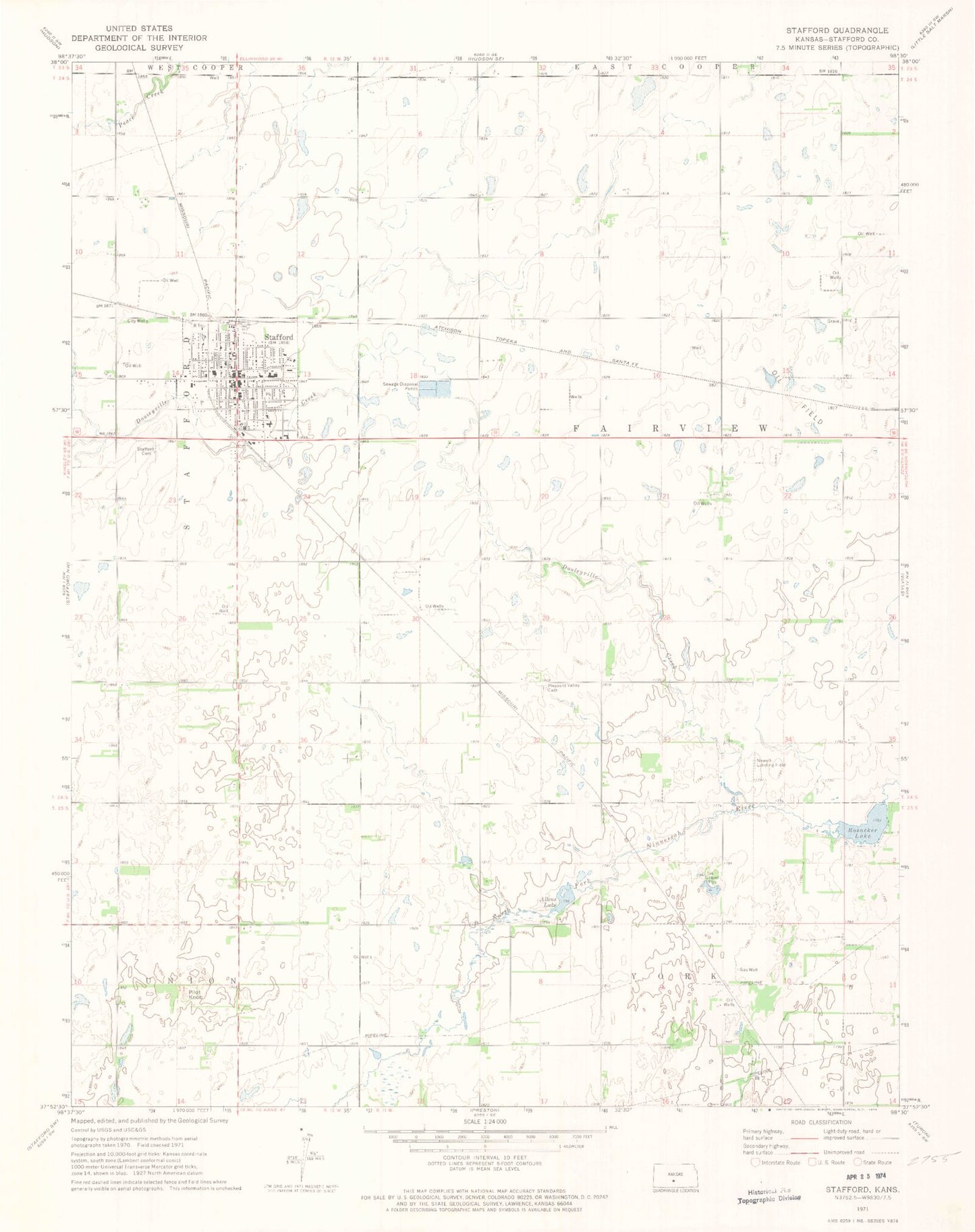 Classic USGS Stafford Kansas 7.5'x7.5' Topo Map Image