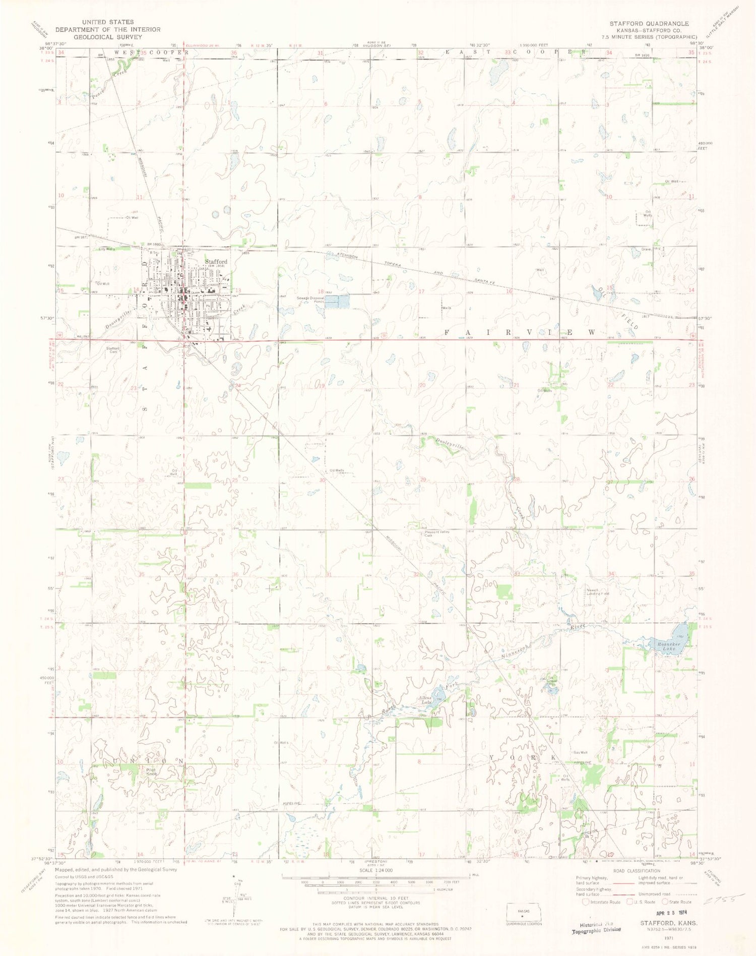 Classic USGS Stafford Kansas 7.5'x7.5' Topo Map Image