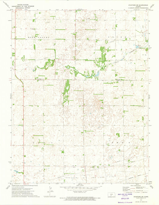 Classic USGS Stafford SW Kansas 7.5'x7.5' Topo Map Image