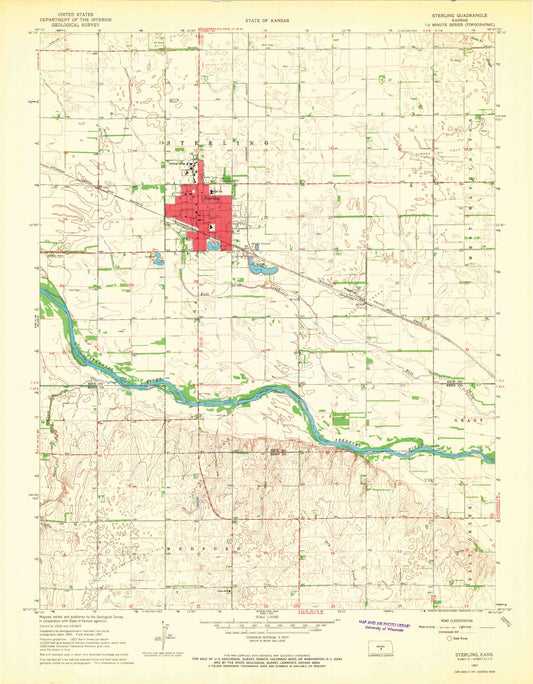 Classic USGS Sterling Kansas 7.5'x7.5' Topo Map Image