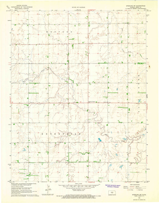 Classic USGS Sterling SW Kansas 7.5'x7.5' Topo Map Image
