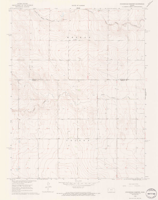 Classic USGS Stockholm Cemetery Kansas 7.5'x7.5' Topo Map Image