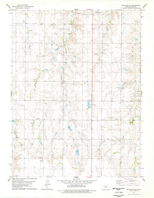 Classic USGS Stockton SE Kansas 7.5'x7.5' Topo Map Image