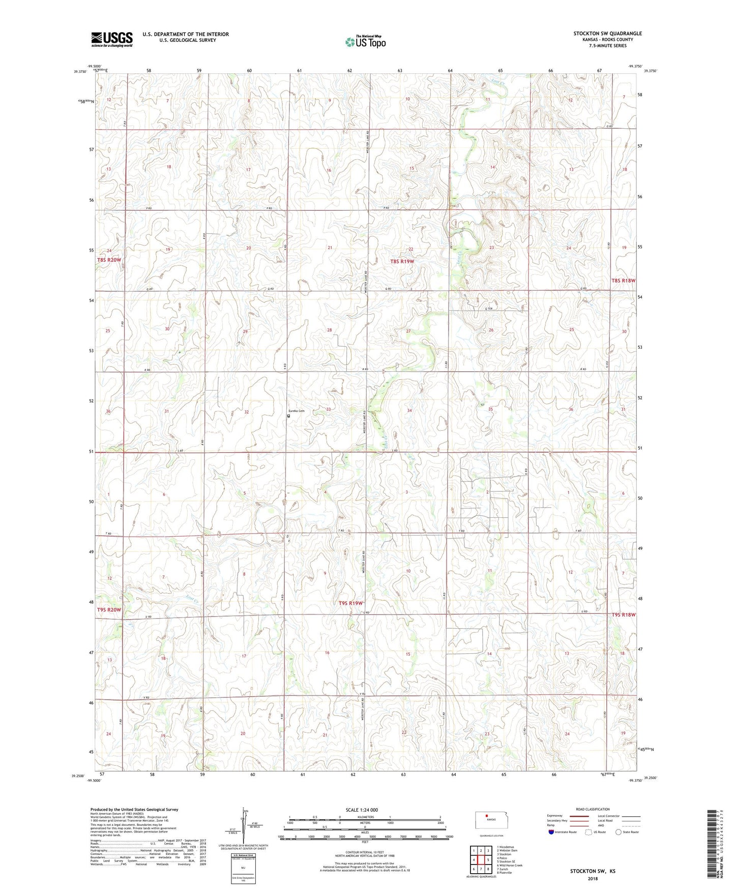 Stockton SW Kansas US Topo Map Image