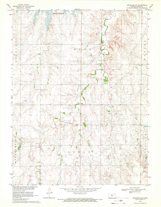 Classic USGS Stockton SW Kansas 7.5'x7.5' Topo Map Image
