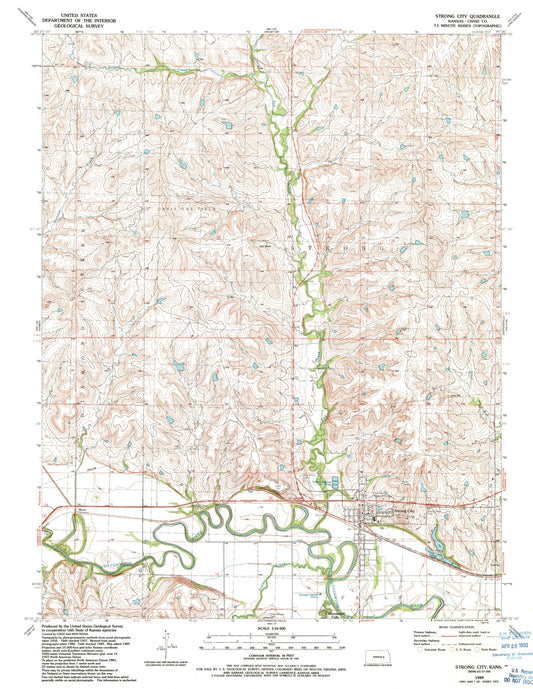 Classic USGS Strong City Kansas 7.5'x7.5' Topo Map Image