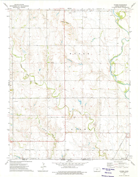 Classic USGS Stubbs Kansas 7.5'x7.5' Topo Map Image