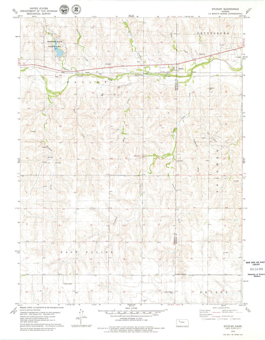 Classic USGS Studley Kansas 7.5'x7.5' Topo Map Image
