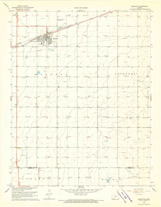 Classic USGS Sublette Kansas 7.5'x7.5' Topo Map Image
