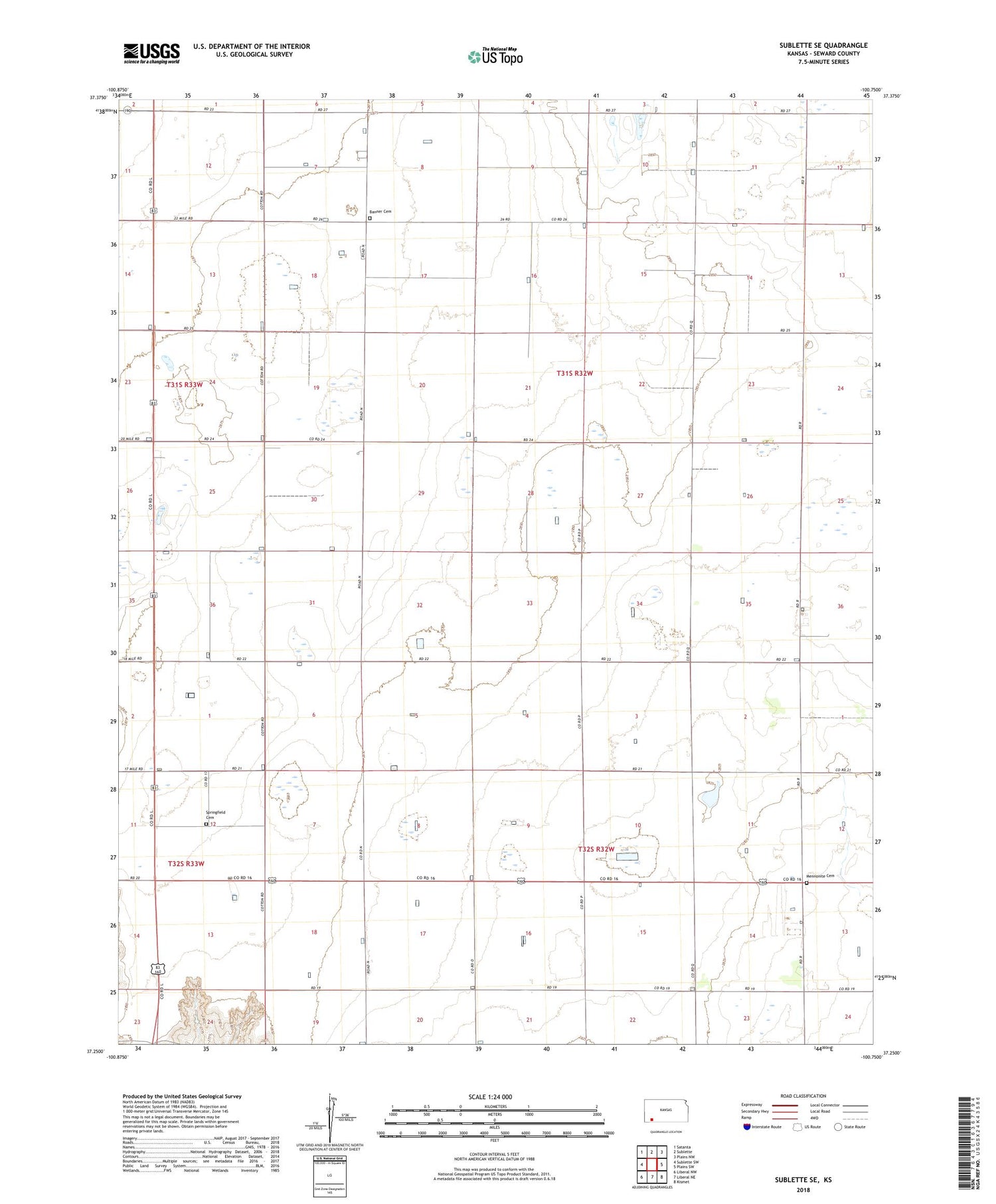 Sublette SE Kansas US Topo Map Image