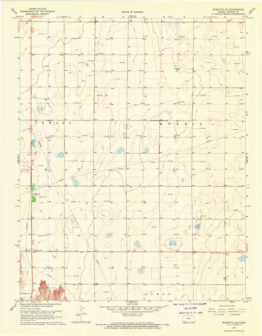 Classic USGS Sublette SE Kansas 7.5'x7.5' Topo Map Image