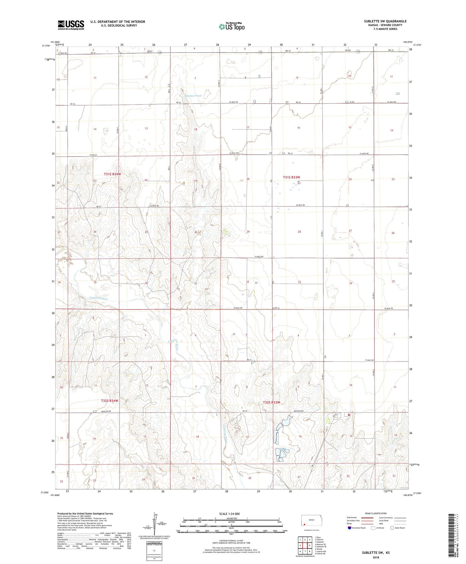 Sublette SW Kansas US Topo Map Image