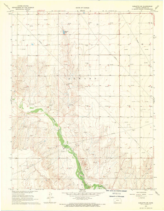 Classic USGS Sublette SW Kansas 7.5'x7.5' Topo Map Image