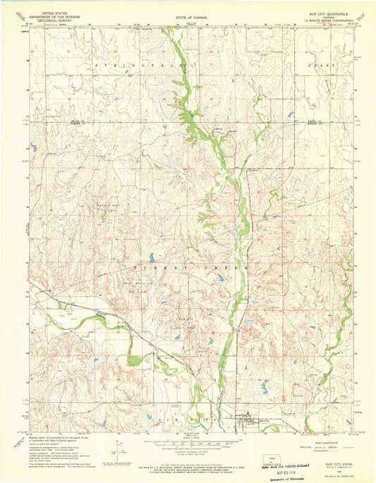 Classic USGS Sun City Kansas 7.5'x7.5' Topo Map Image