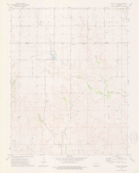 Classic USGS Sun City NE Kansas 7.5'x7.5' Topo Map Image