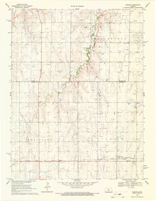 Classic USGS Susank Kansas 7.5'x7.5' Topo Map Image