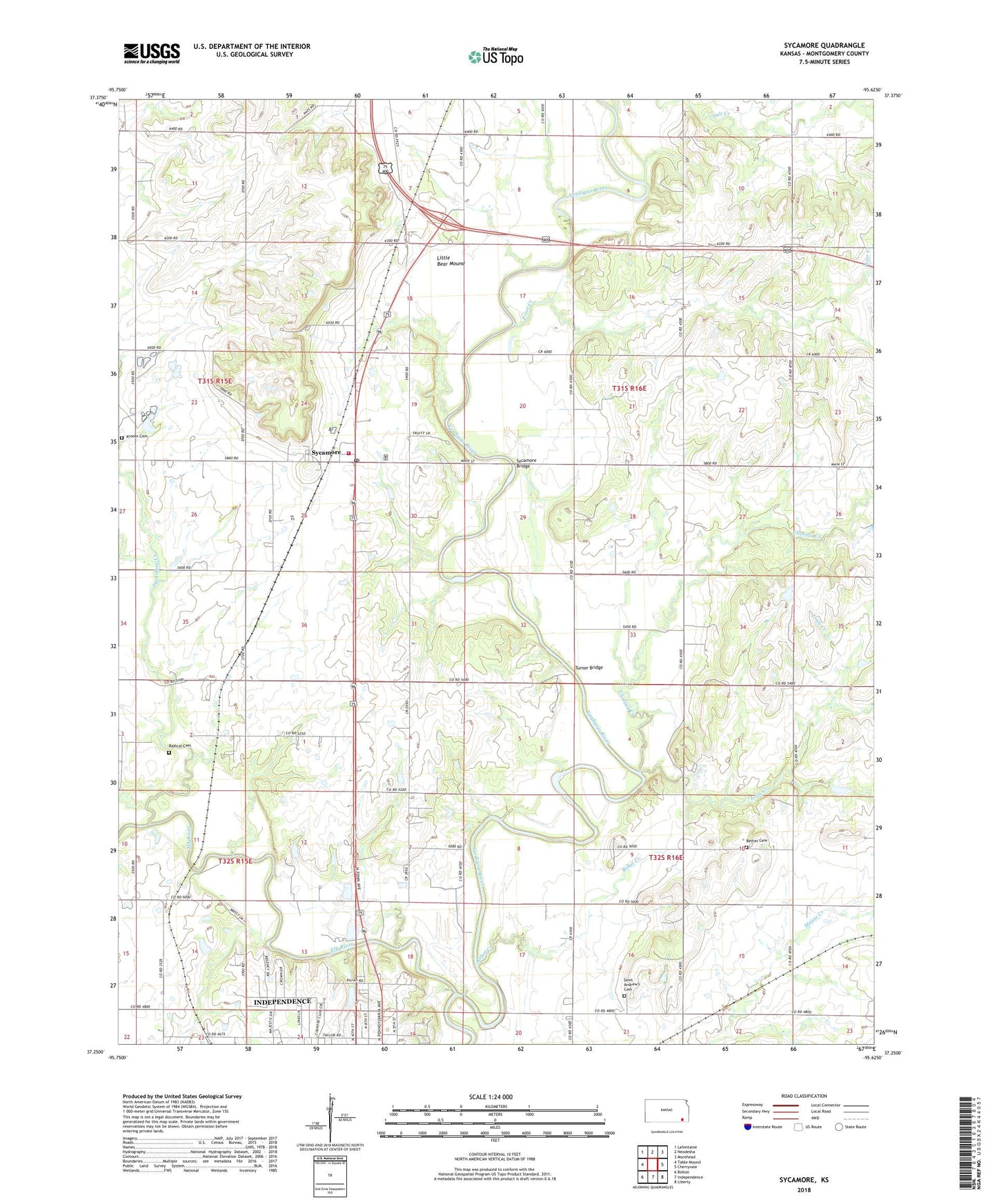 Sycamore Kansas US Topo Map Image