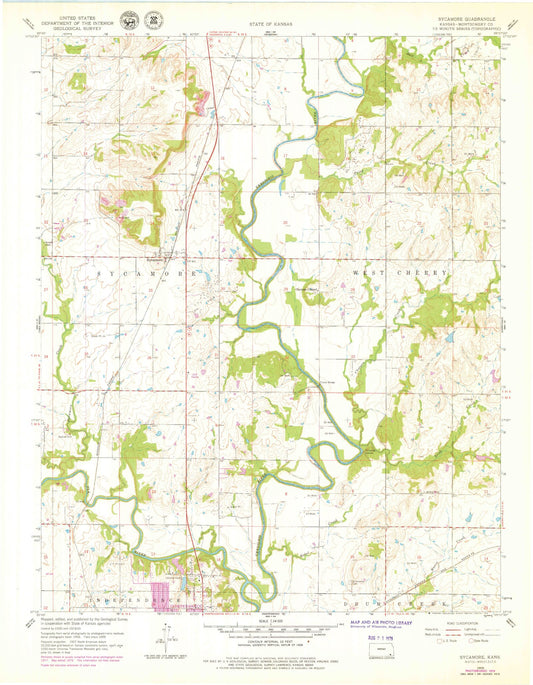 Classic USGS Sycamore Kansas 7.5'x7.5' Topo Map Image