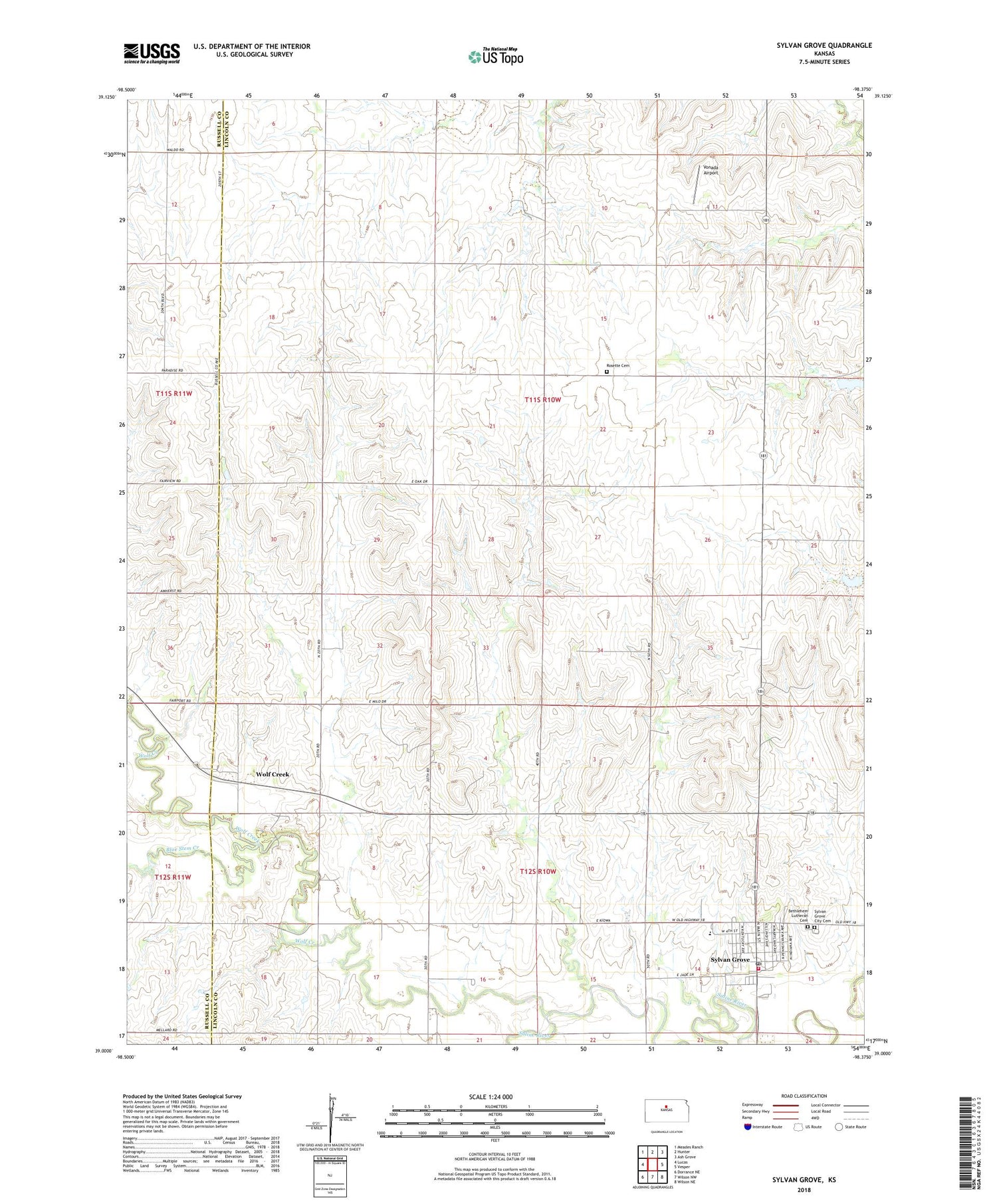 Sylvan Grove Kansas US Topo Map Image