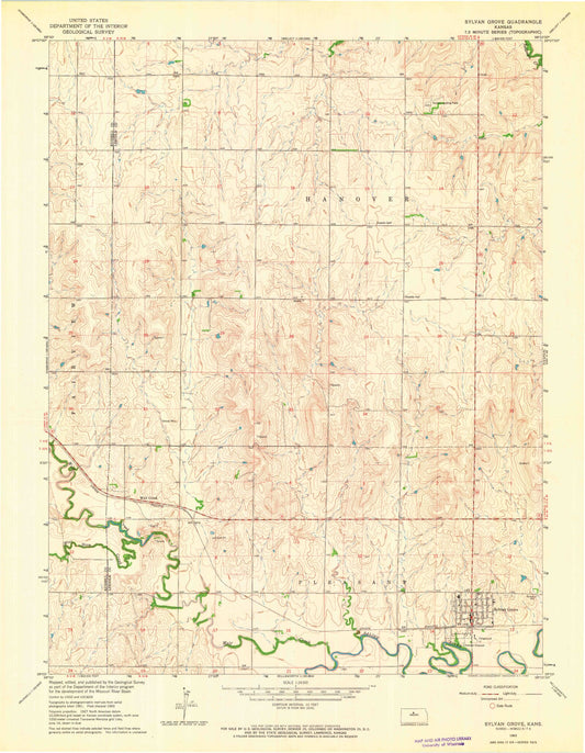 Classic USGS Sylvan Grove Kansas 7.5'x7.5' Topo Map Image