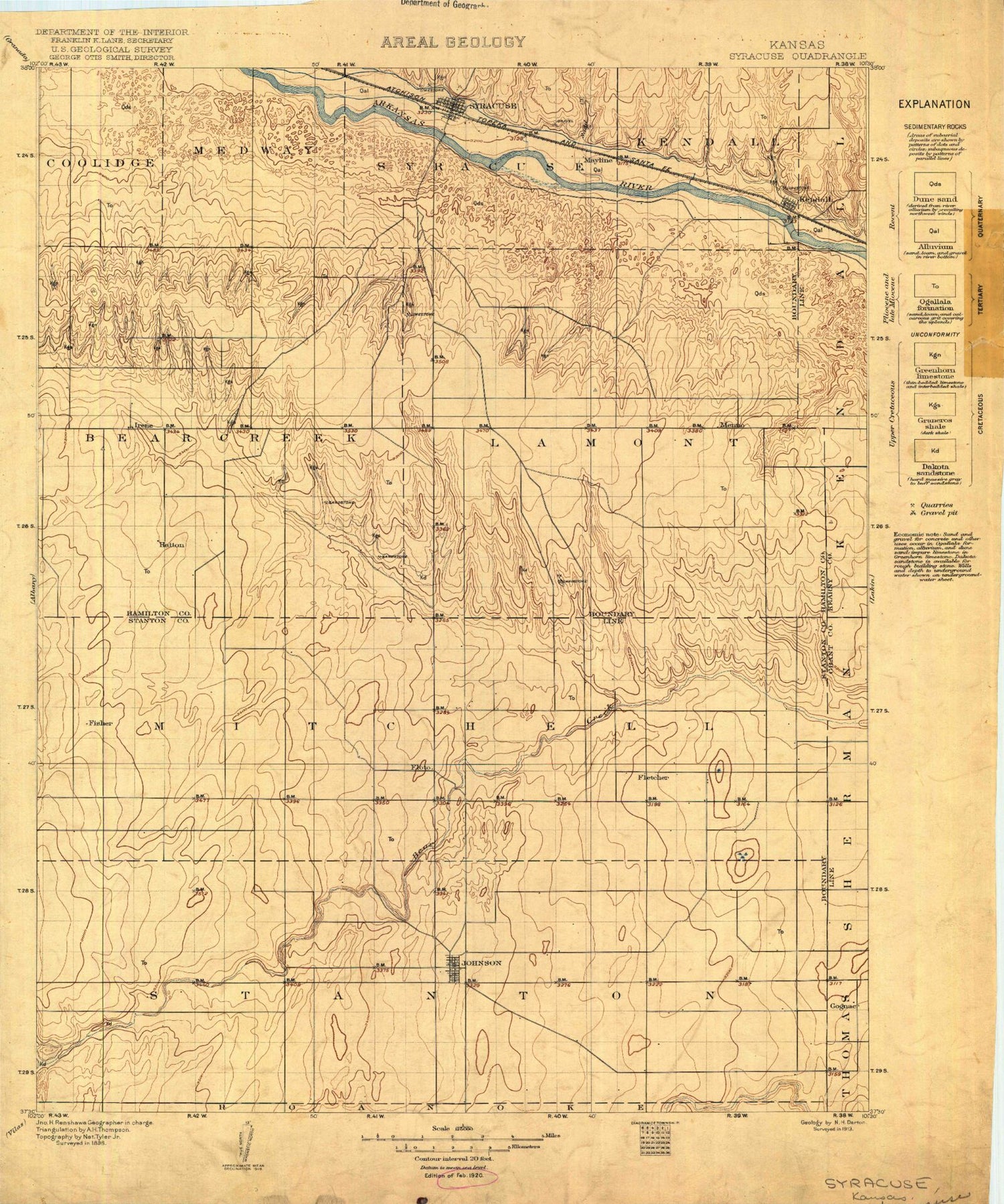 Historic 1920 Syracuse Kansas 30'x30' Topo Map Image