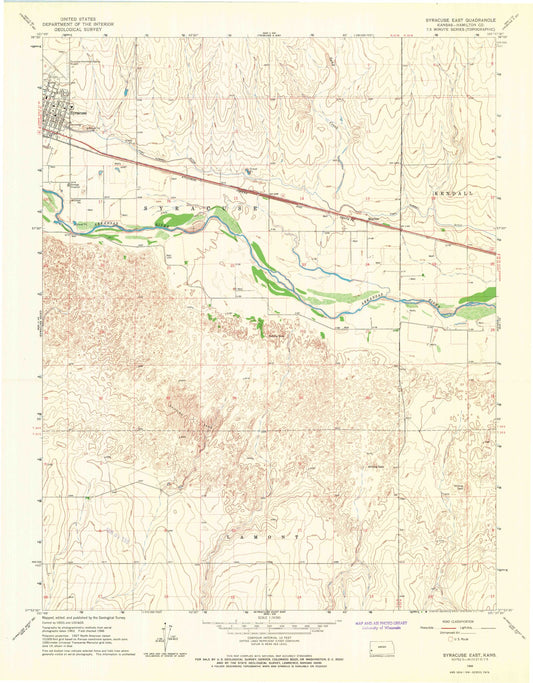 Classic USGS Syracuse East Kansas 7.5'x7.5' Topo Map Image