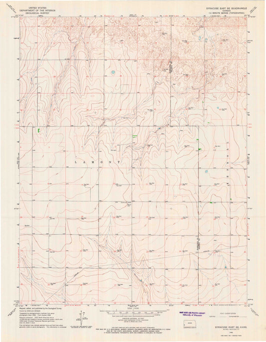 Classic USGS Syracuse East SE Kansas 7.5'x7.5' Topo Map Image