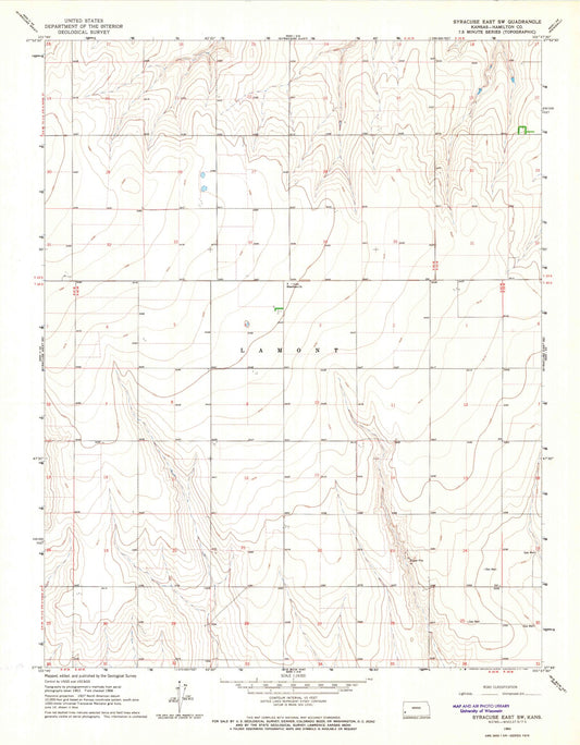 Classic USGS Syracuse East SW Kansas 7.5'x7.5' Topo Map Image